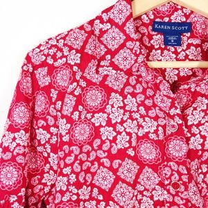 Red Floral/Paisley Blouse Button Down S